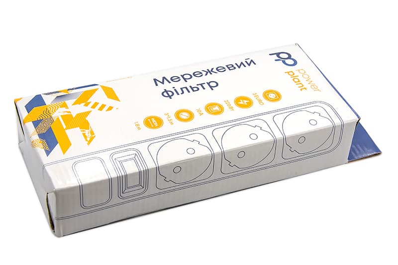 Мережевий фільтр PowerPlant 1.8 м, 3x1.5мм2, 10А, 3 розетки, євростандарт (JY -1054/1.8), коробка
