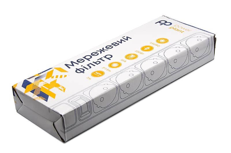 Мережевий фільтр PowerPlant 3 м, 3x1.5мм2, 10А, 5 розеток, євростандарт (JY-1056/3), коробка
