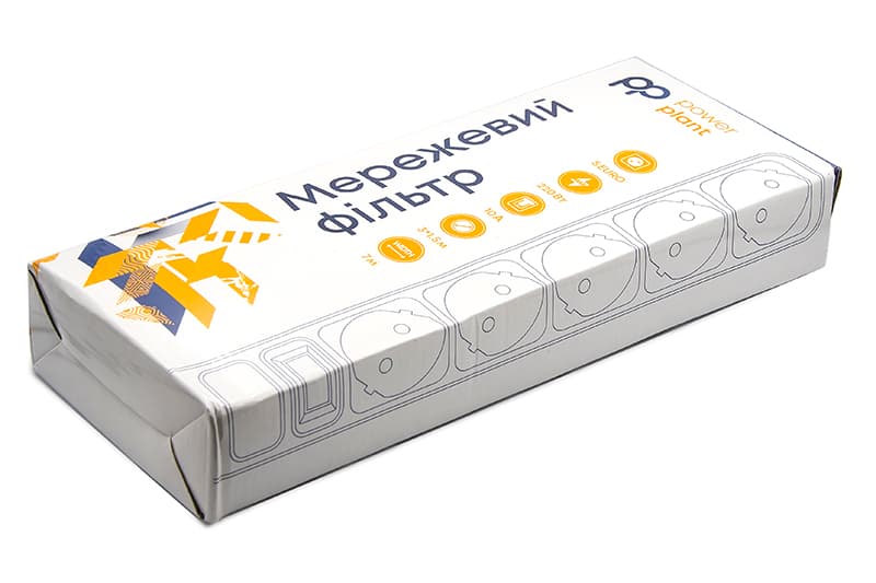 Мережевий фільтр PowerPlant 7 м, 3x1.5мм2, 10А, 5 розеток, євростандарт (JY-1056/7) коробка